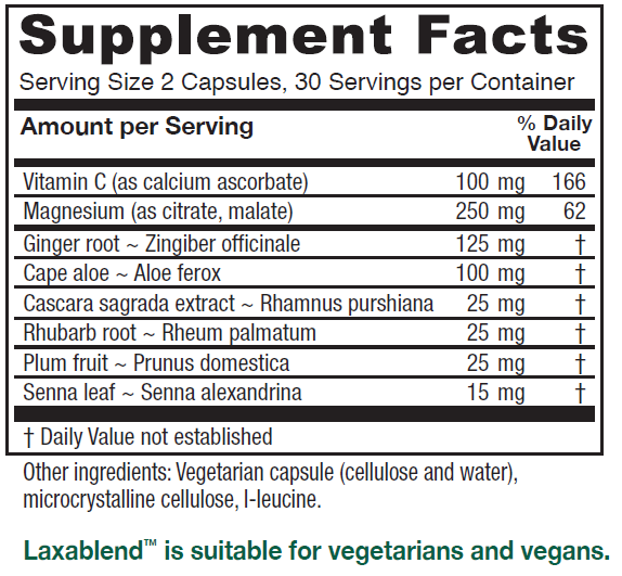 LaxaBlend ™ Natural Laxative 60 capsules VitanicaPro Women's Natural Supplements for